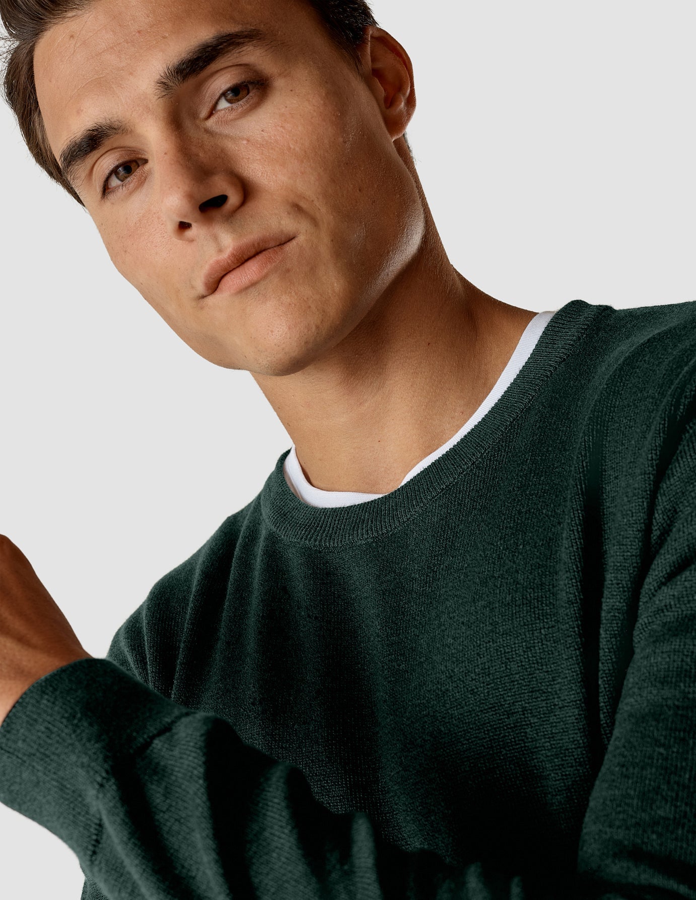 Fine Knit Crewneck Forest Green Molinaire